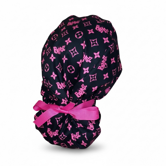 Pink Monogram Scrub Cap – Ponytail Style