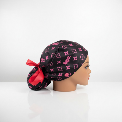 OOPS Pink Monogram Scrub Cap – Ponytail Style