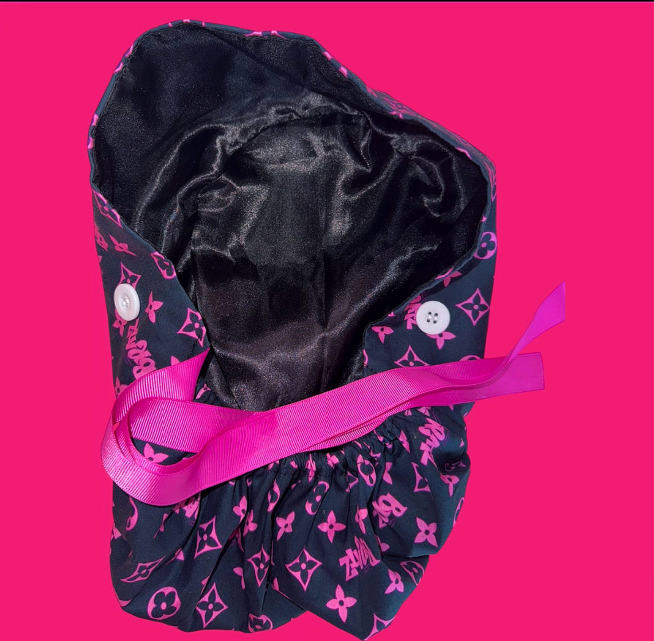 Pink Monogram Scrub Cap – Ponytail Style