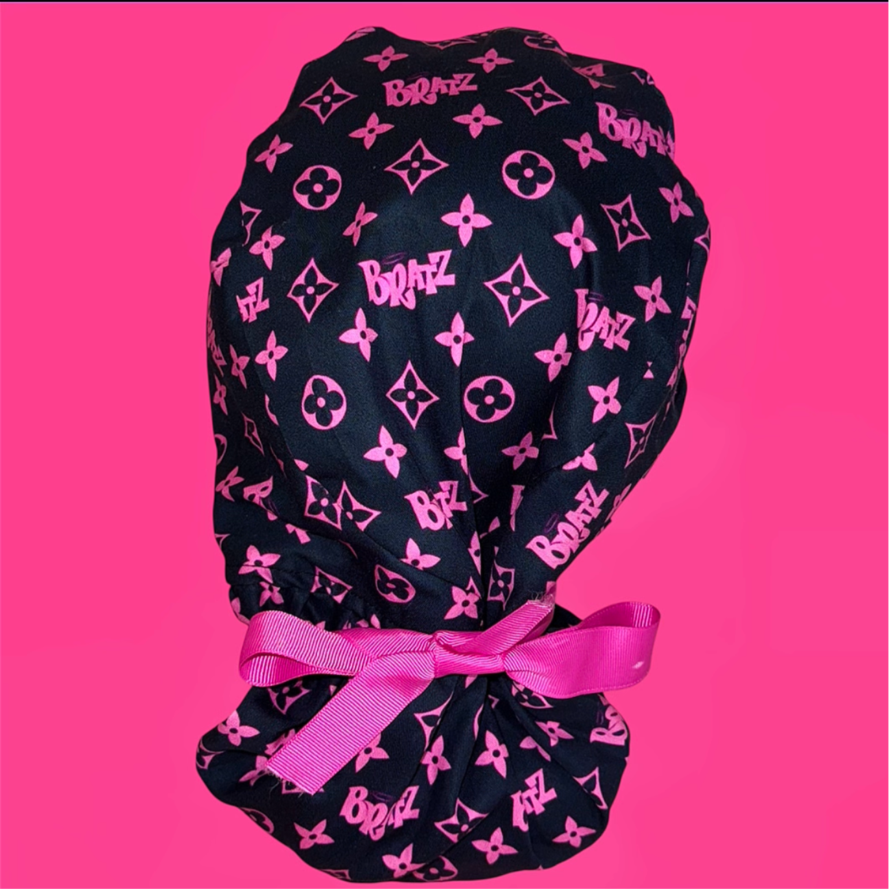 Pink Monogram Scrub Cap – Ponytail Style