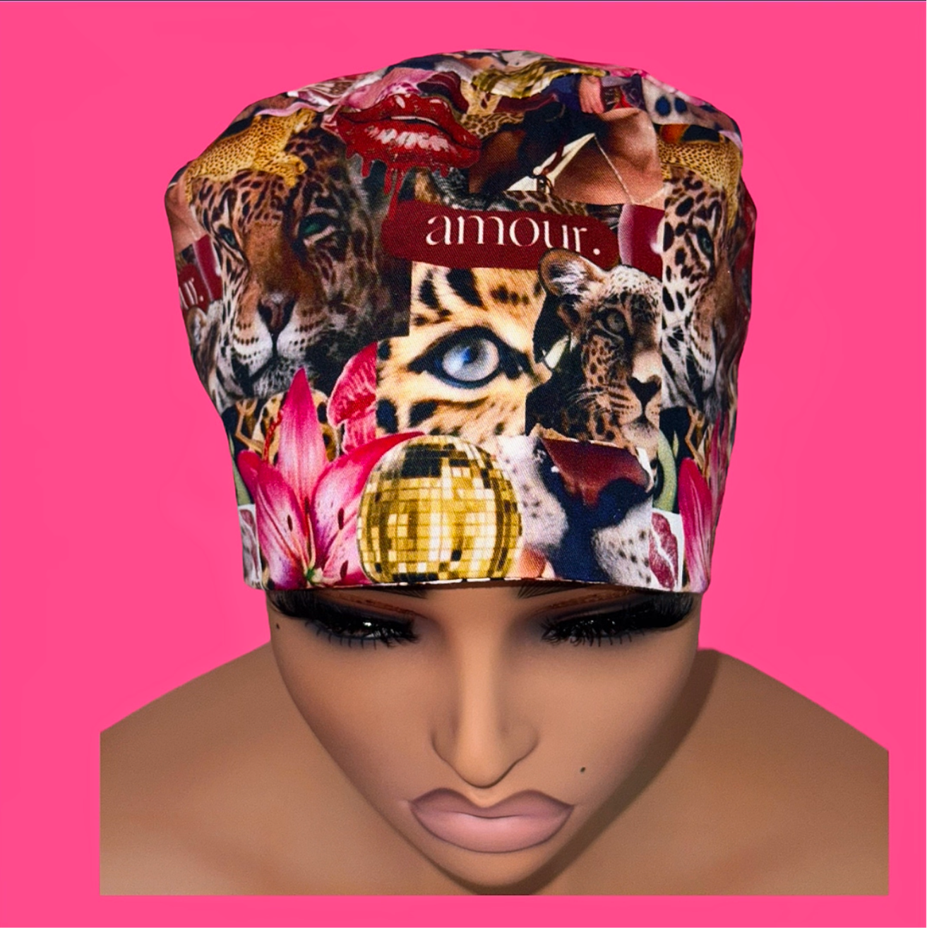 “Amour Jungle” Satin-Lined Scrub Cap