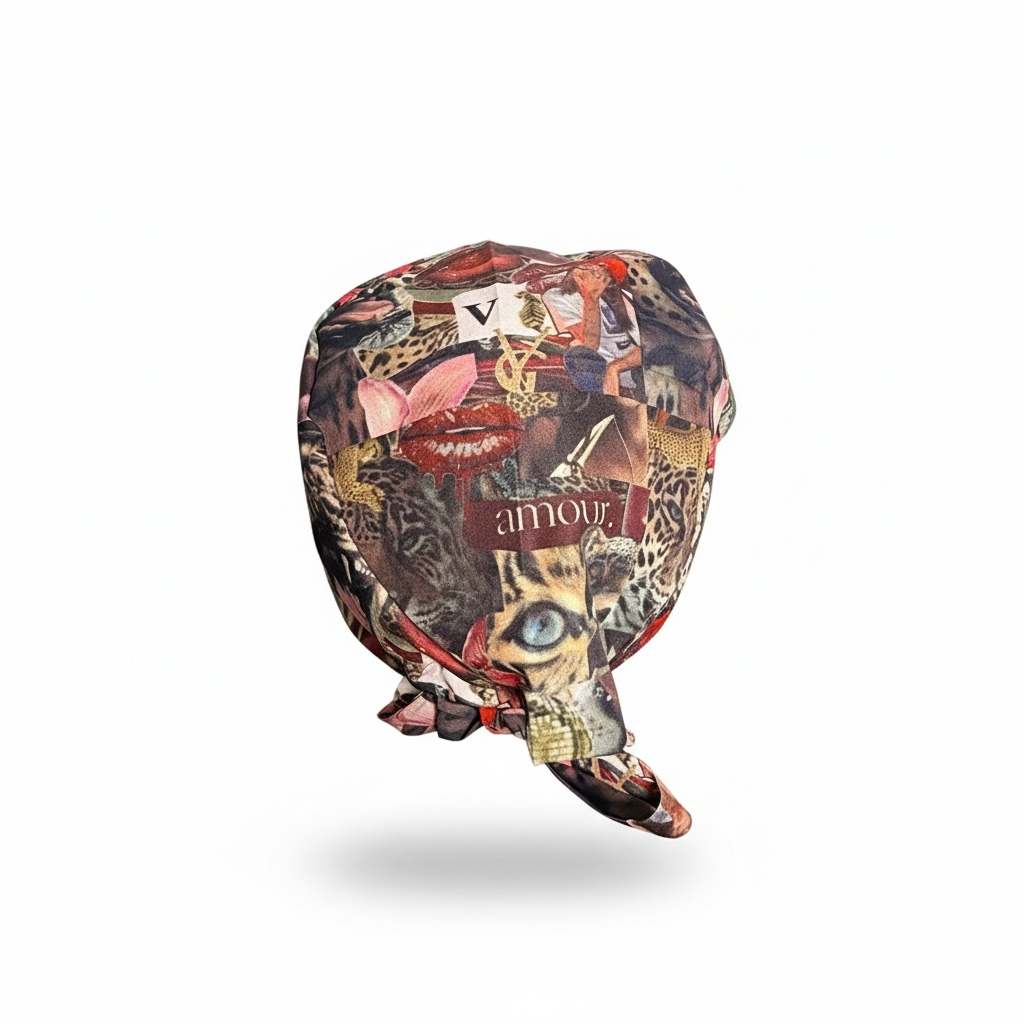 “Amour Jungle” Satin-Lined TIE - BACK Scrub Cap