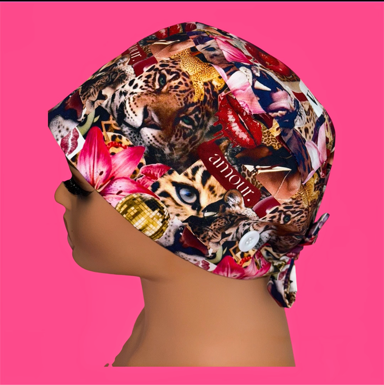 “Amour Jungle” Satin-Lined Scrub Cap
