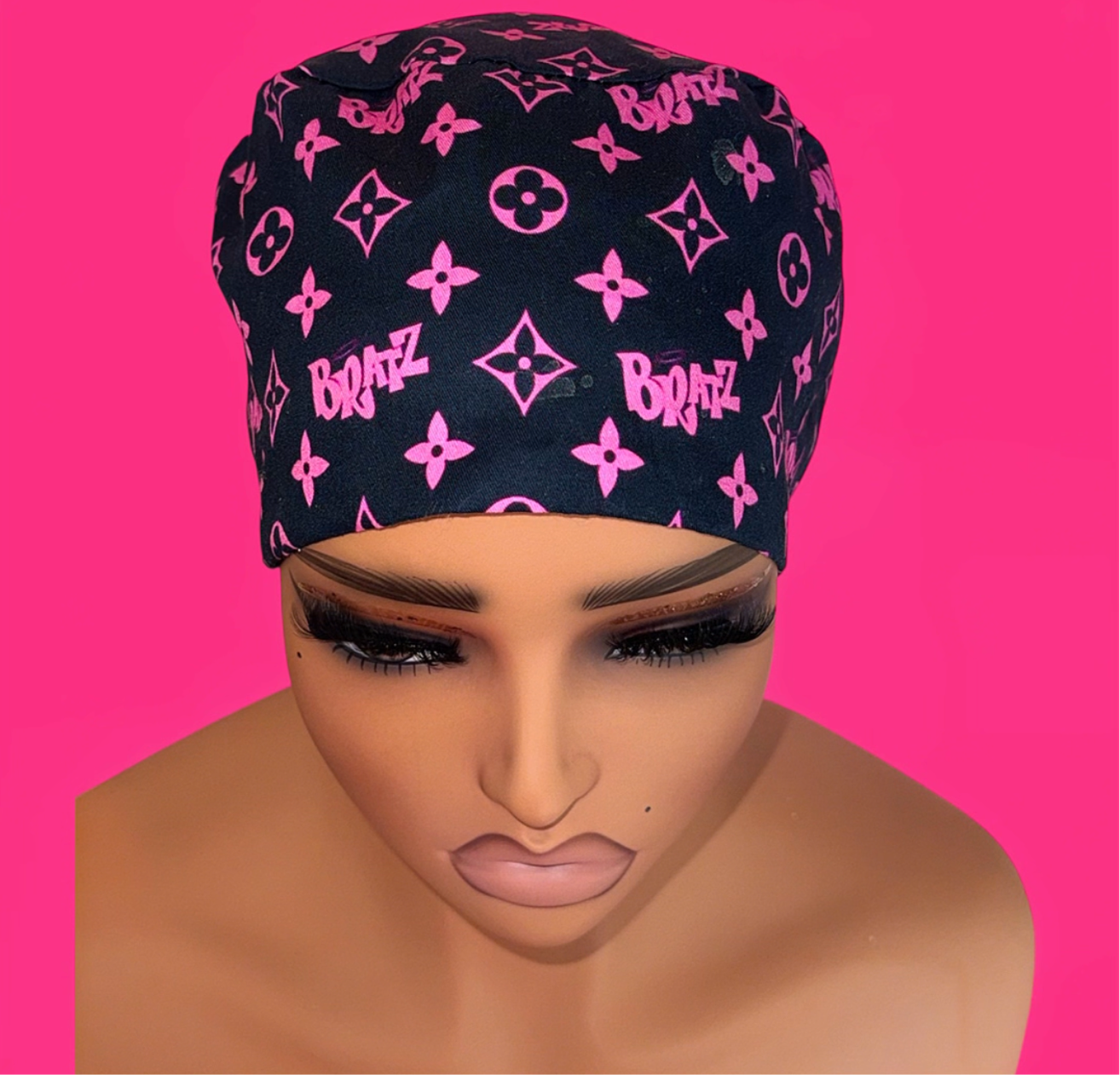 Pink Monogram Scrub Cap – Ponytail Style