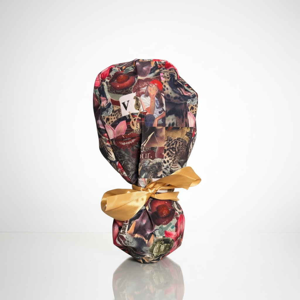 OOPS Amour Jungle” Satin-Lined PONYTAIL  Scrub Cap